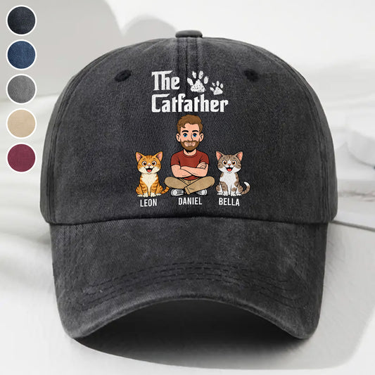 Cool Cat Father Retro - Personalized Custom Vintage Washed Denim Cap