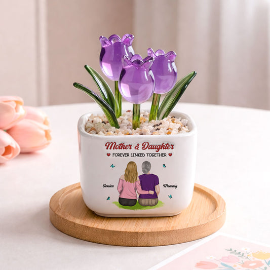 Forever Connected Mother Daughter - Personalized Custom 3D Inflated Effect Glass Everlasting Tulips