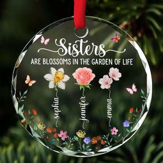 Sisters Are Blossoms - Personalized Custom Glass Ornament
