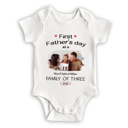 As A Family Of Three Fathers Day Photo - Personalized Custom Baby Onesie