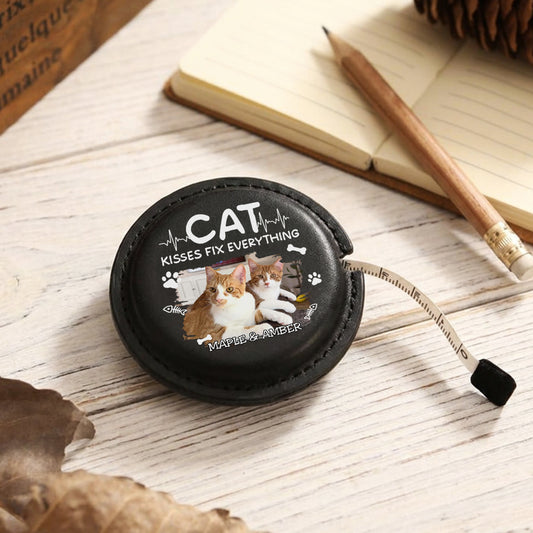 Cat Kisses Photo - Personalized Custom Leather Tape Measure