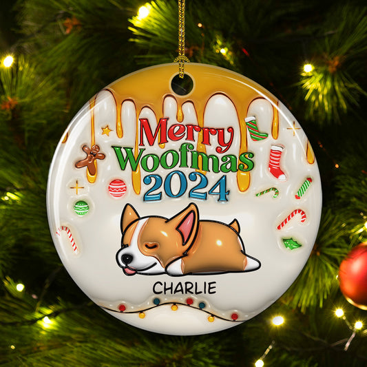 Happy Woofmas - Personalized Custom 3D Inflated Effect Ceramic Ornament