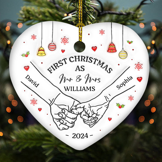 Our First Christmas Heart - Personalized Custom 3D Inflated Effect Heart Ceramic Ornament