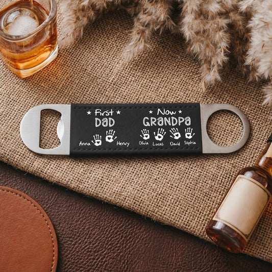 First Dad Now Grandpa - Personalized Custom Leather Bottle Opener