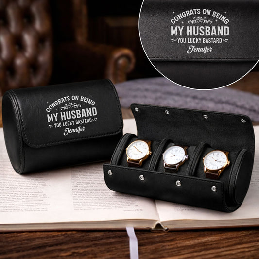 Congrats On Being My Husband - Personalized Custom Leather Watch Case