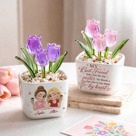 My Sister By Heart - Personalized Custom Glass Everlasting Tulips