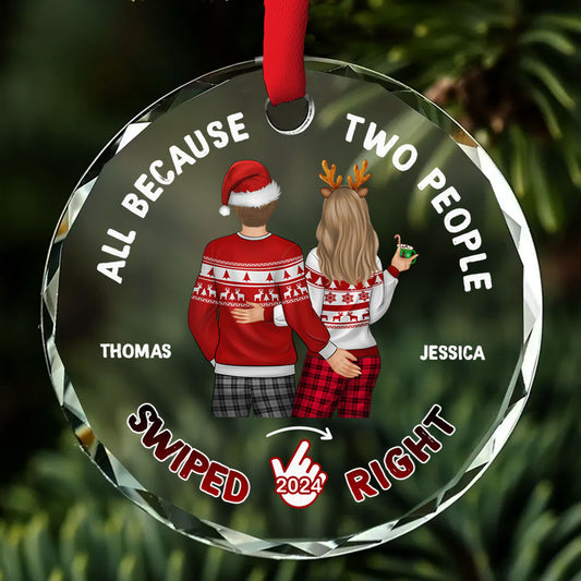 Two People Swiped Right - Personalized Custom Glass Ornament