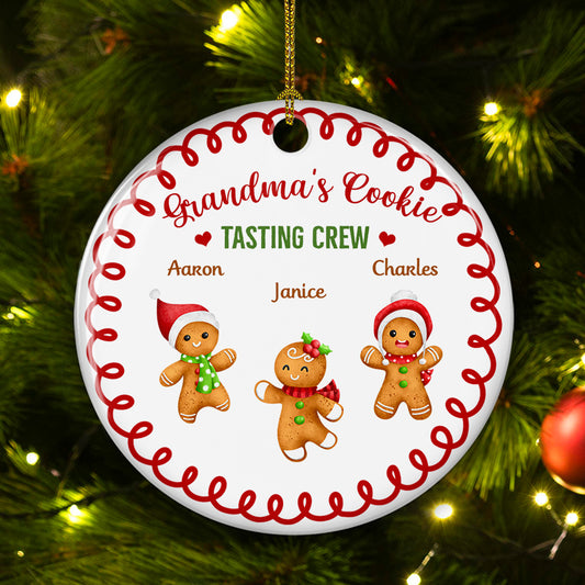 Tasting Crew Of Grandma - Personalized Custom Circle Ceramic Ornament