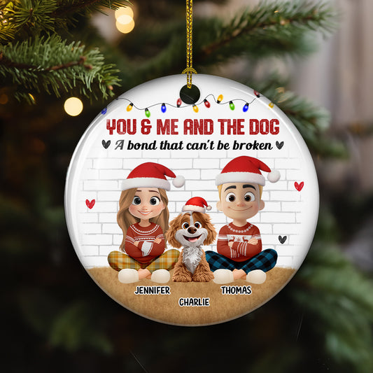 You Me And The Dog Snow Ver - Personalized Custom Ceramic Ornament