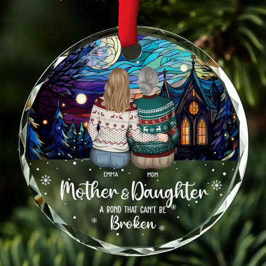 The Bond Between A Girl And Her Mom - Personalized Custom Glass Ornament