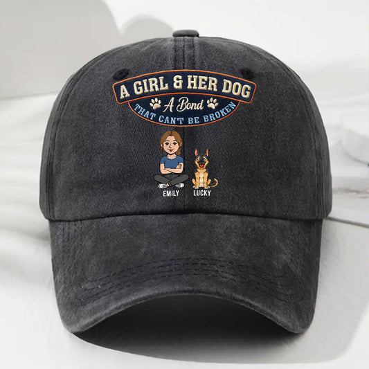 Forever Her Dog - Personalized Custom Vintage Washed Denim Cap