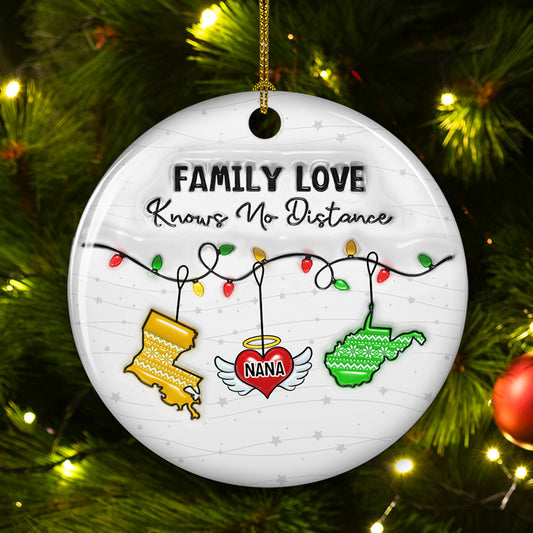 Family Love Knows No Distance Angel Wings - Personalized Custom 3D Inflated Effect Ceramic Ornament