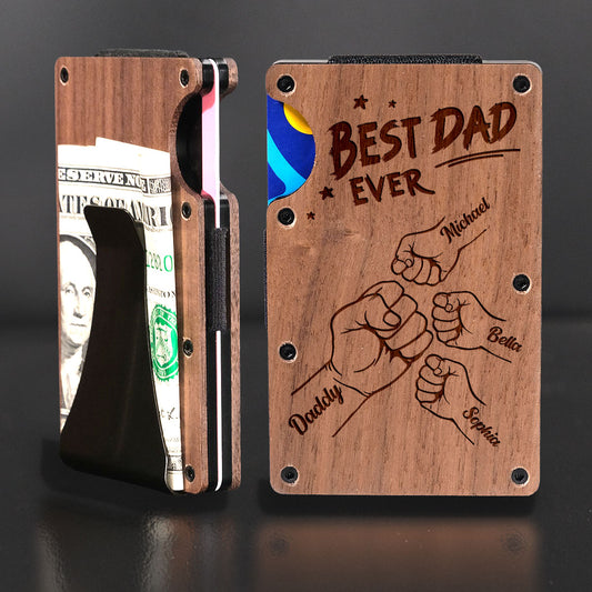 The Best Dad Ever - Personalized Engraved Wooden Card Holder