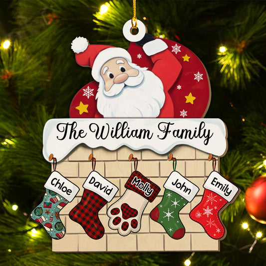 Stocking Christmas Family Name - Personalized Custom Wood Ornament