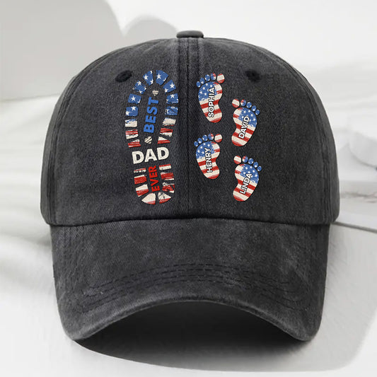 Best Dad Ever - Personalized Custom Vintage Washed Denim Cap