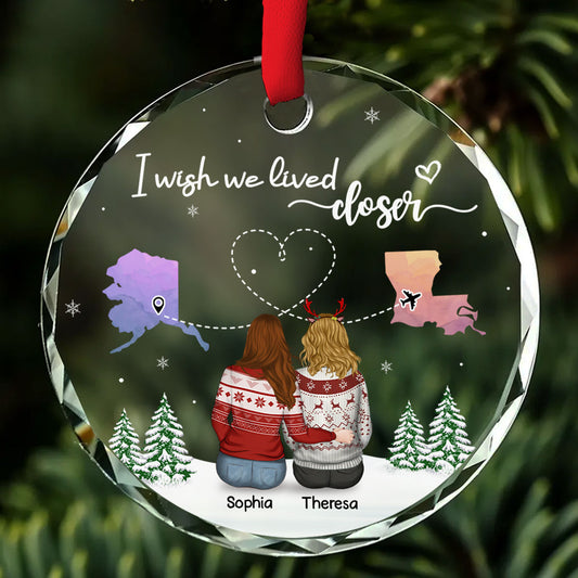 No Distance Between Friends - Personalized Custom Glass Ornament