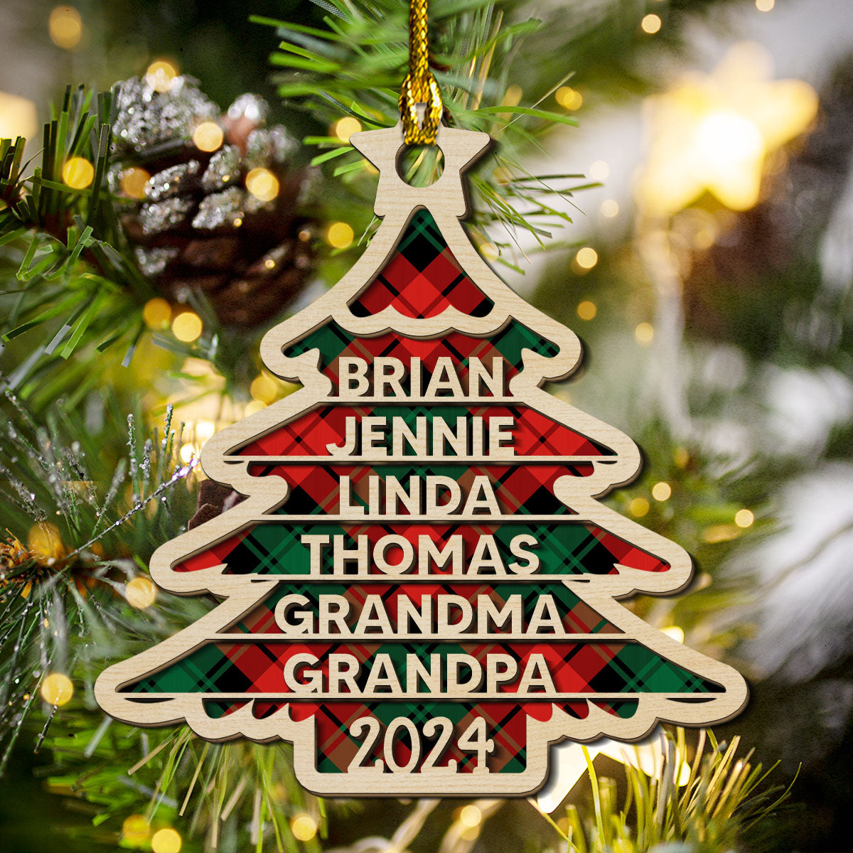 Family Name Christmas Tree - Personalized Custom 2-layered Wood Orname ...