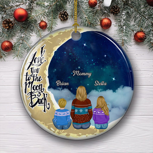 Love To The Moon And Back - Personalized Custom Circle Ceramic Christmas Ornament
