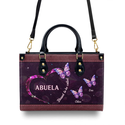 Blessed Grandma Butterfly - Personalized Custom Leather Bag