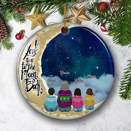 Love To The Moon And Back - Personalized Custom Circle Ceramic Christmas Ornament