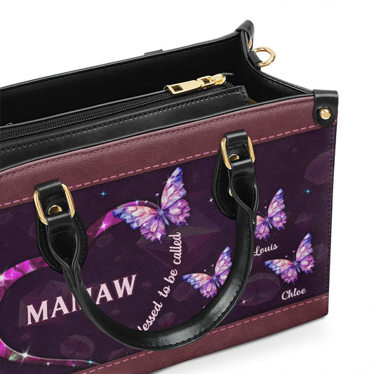 Blessed Grandma Butterfly - Personalized Custom Leather Bag
