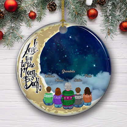 Love To The Moon And Back - Personalized Custom Circle Ceramic Christmas Ornament