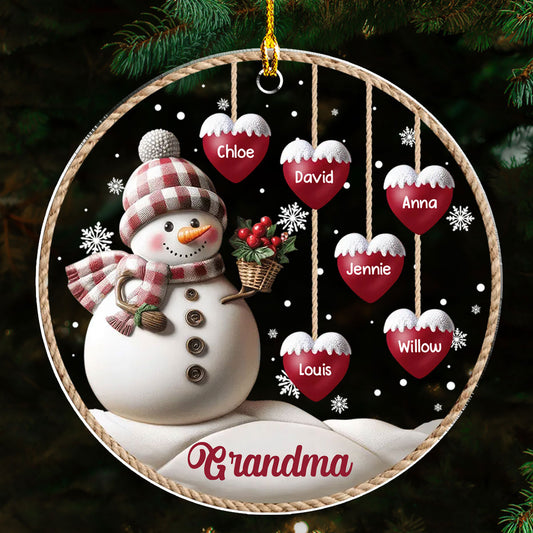 Happy Christmas Snowman Grandma - Personalized Custom 3D Inflated Effect Acrylic Ornament