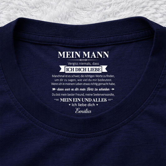 Mein Seelenverwandter und mein Ein und Alles – T-Shirt mit personalisiertem Aufdruck im Innenkragen