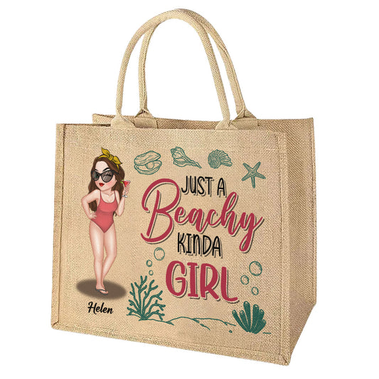 A Beachy Kinda Girl - Personalized Custom Jute Tote Bag