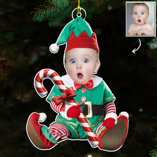 Custom Photo Baby Elf Merry Christmas  - Personalized Custom Acrylic Ornament