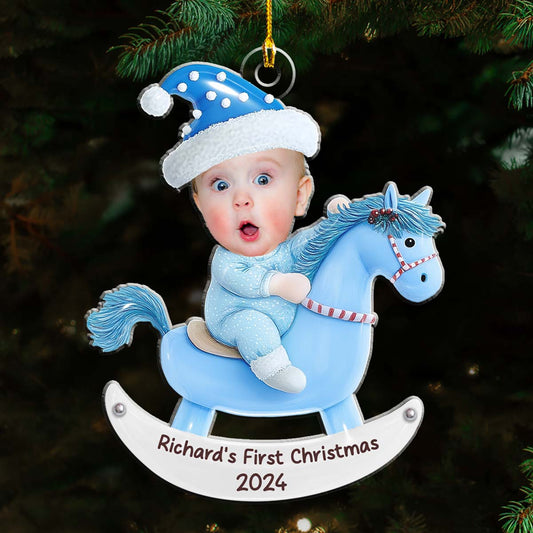 Custom Photo Baby 1st Christmas Rocking Horse - Personalized Custom Acrylic Ornament