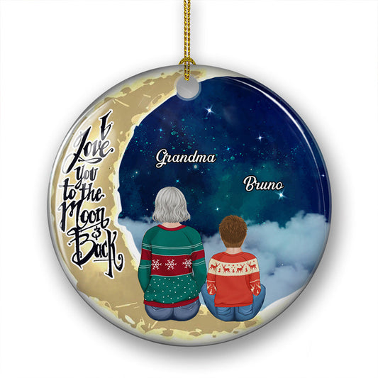 Love To The Moon And Back - Personalized Custom Circle Ceramic Christmas Ornament