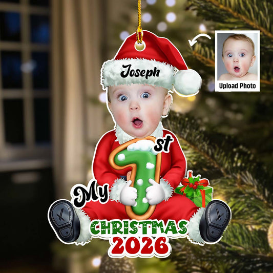 Custom Photo Family Ornament, Christmas Gift for Family Members • Santa Baby Christmas 2025 - Personalized Acrylic Ornament
