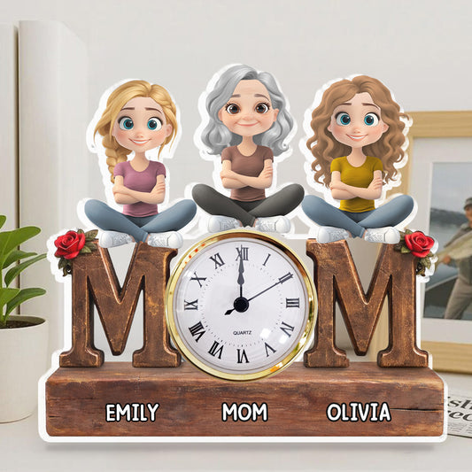 Safe in Mom Arms - Personalized Custom Acrylic Desk Clock Plaque