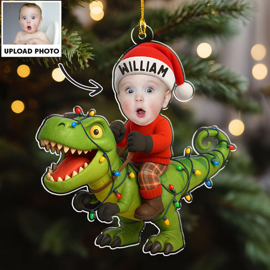Custom Photo Dinosaur Christmas - Personalized Custom Acrylic Ornament