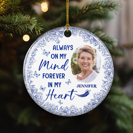 Always On My Mind Blue Toile - Personalized Custom Ceramic Ornament