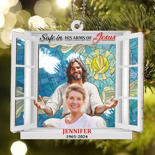 Safe In His Arms Of Jesus - Personalized Custom Suncatcher Ornament