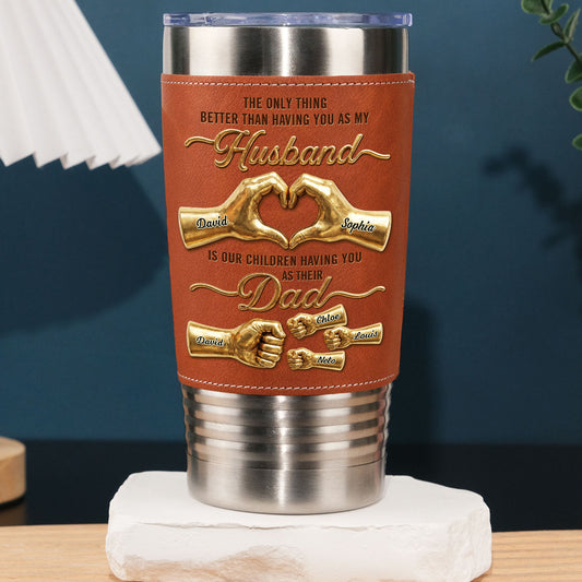 My Love Their Hero - Personalized Custom Leather Tumbler
