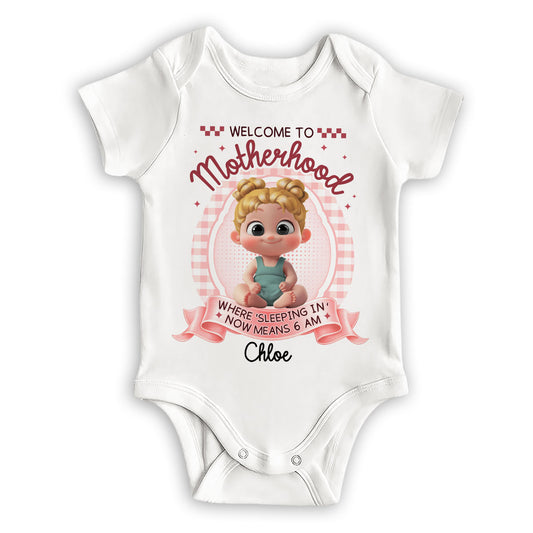 Welcome To Motherhood - Personalized Custom Baby Onesie