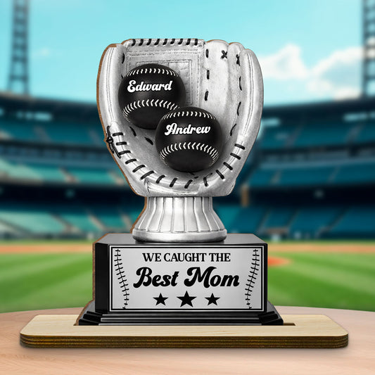 Perpetual Baseball Trophy - Personalized Custom 2-Layer Wood Plaque With Flat Base