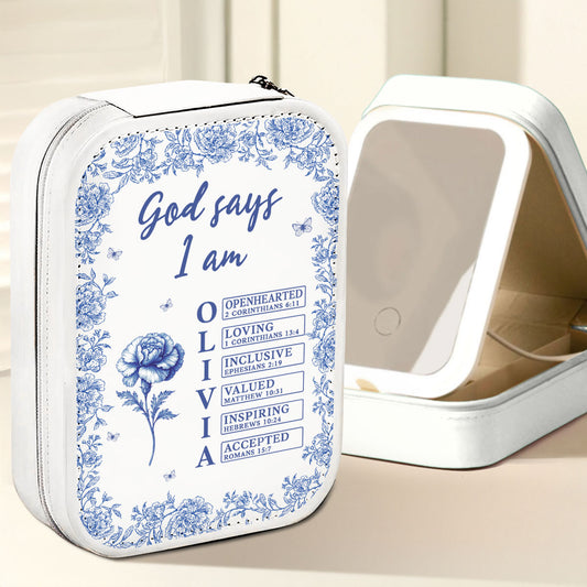 God Says I Am - Personalized Custom Jewelry Box With LED Mirror