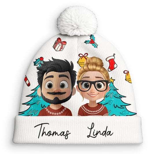 Santa Is Coming To Both Of Us - Personalized Custom Bobble Beanie Hat