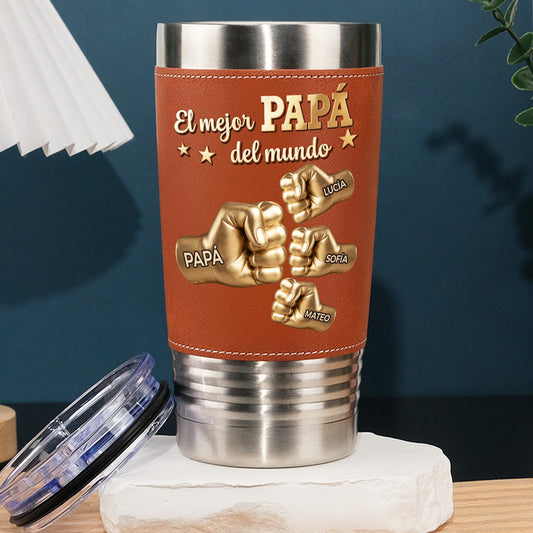 Vaso térmico de cuero personalizado - El mejor papá Oro