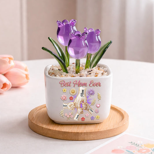 Best Mom Ever - Personalized Custom Glass Everlasting Tulips