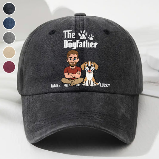 Cool Dog Father Retro - Personalized Custom Vintage Washed Denim Cap