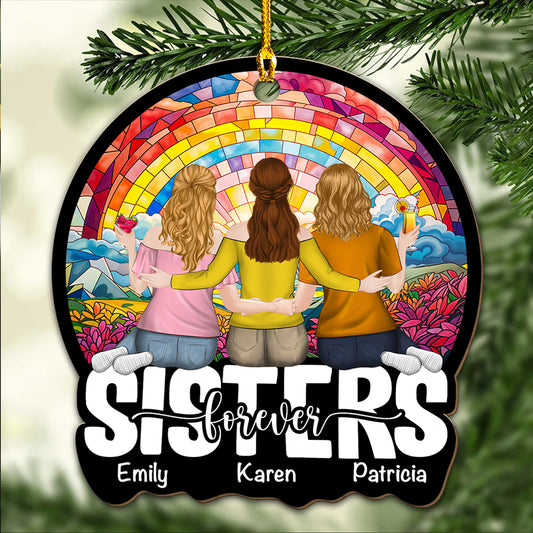 Besties Sitting Together - Personalized Custom Wood Ornament