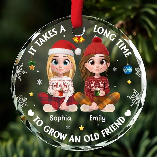 It Takes A Long Time To Grow An Old Friend Cartoonize - Personalized Custom Glass Ornament