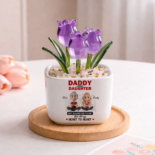 Dad And Daughter Always Together - Personalized Custom Glass Everlasting Tulips