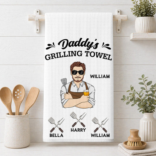 Daddy Is Grilling So We Better Step Back - Personalized Custom Kitchen Towel