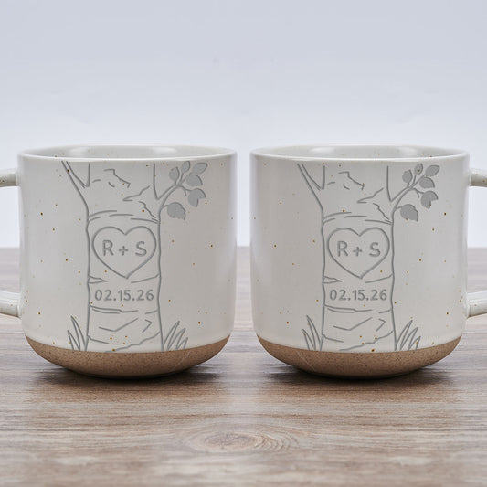 A Heart Tree Couple - Personalized Custom Engraved Pottery Mug